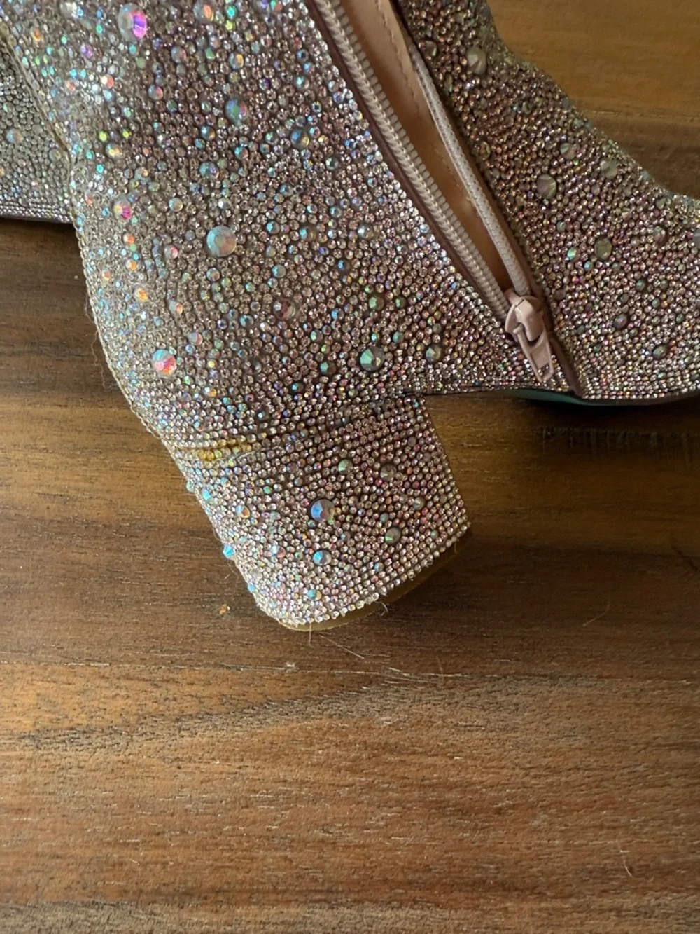 Betsey Johnson Iridescent Crystal Embellished Ankle Boots